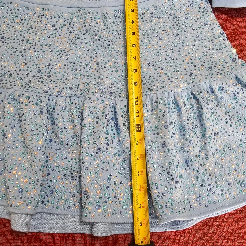 Queen of Sparkles Rhinestone Mini Skirt XL Baby Blue Tiered Ruffle Crystal Party - Picture 6 of 6